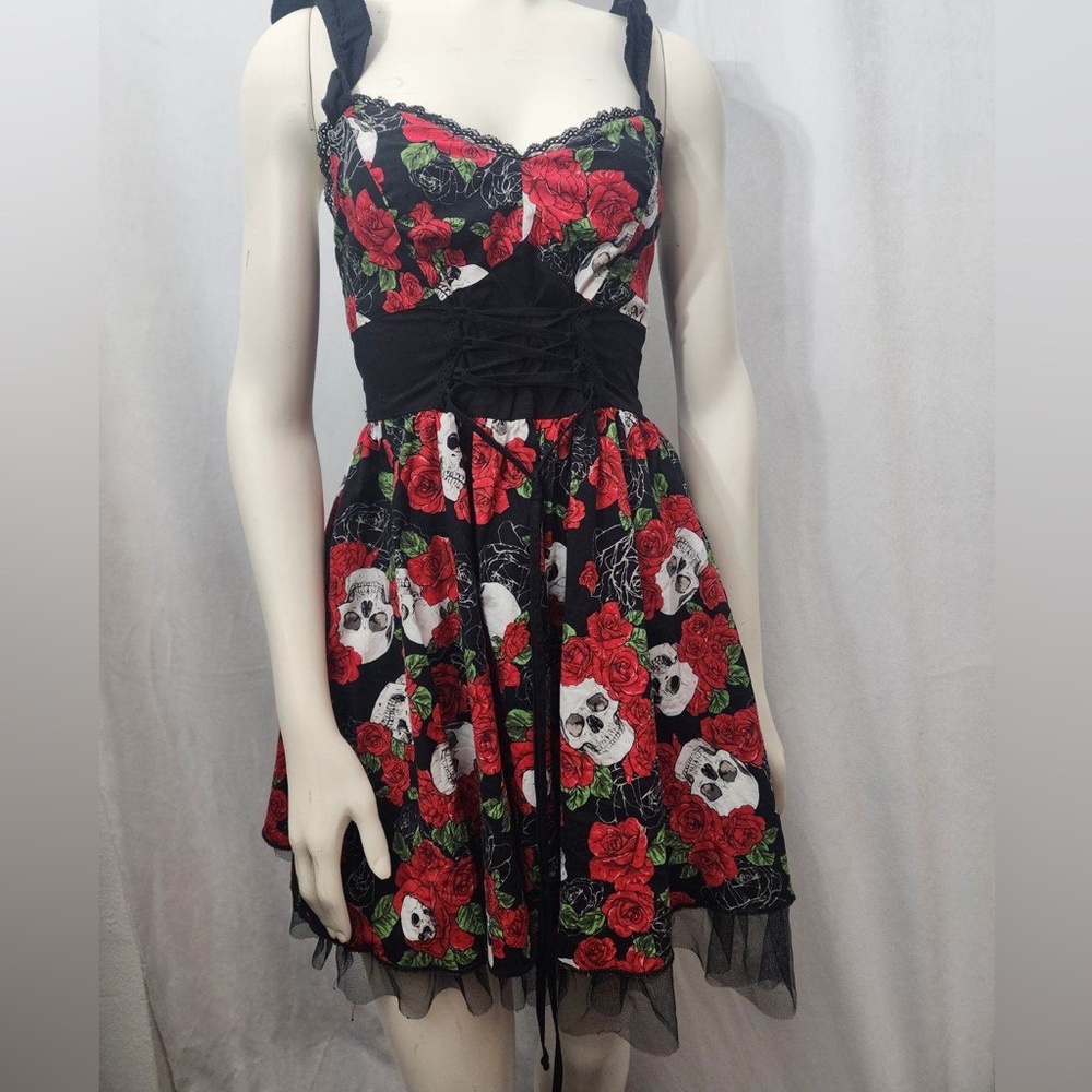 Hot Topic Skull and Rose Lace Up Gothic Dress